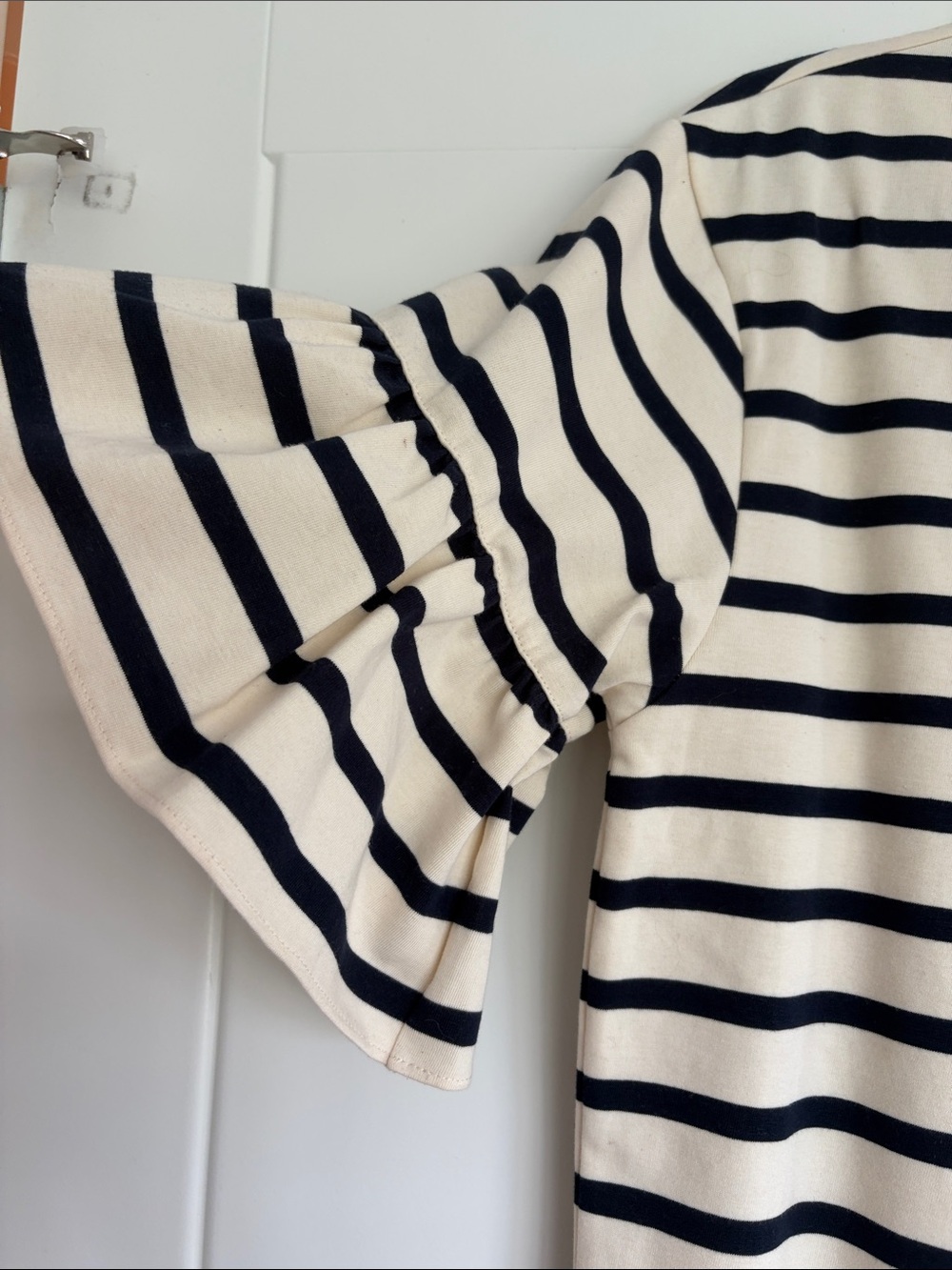 J. CrewCream and Navy Striped Ruffle Sleeve Tee - Picture 3 of 3